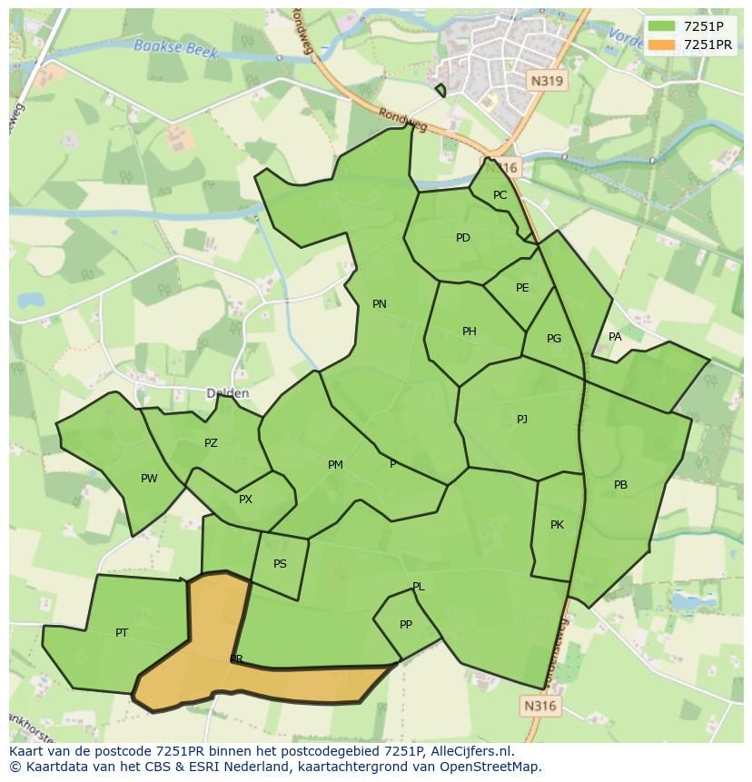Afbeelding van het postcodegebied 7251 PR op de kaart.