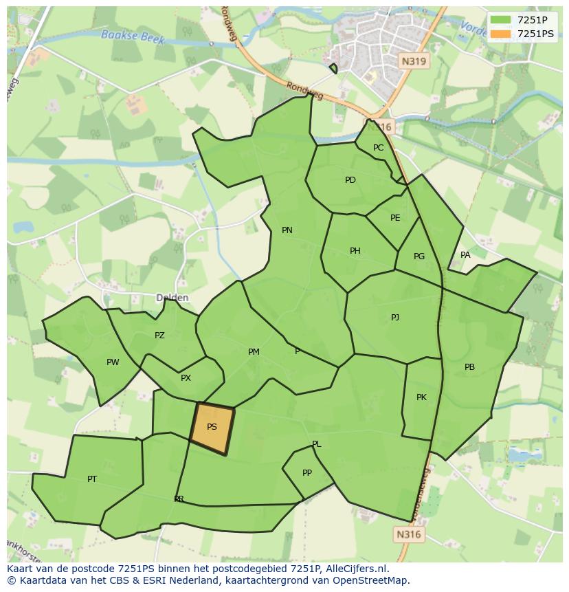 Afbeelding van het postcodegebied 7251 PS op de kaart.