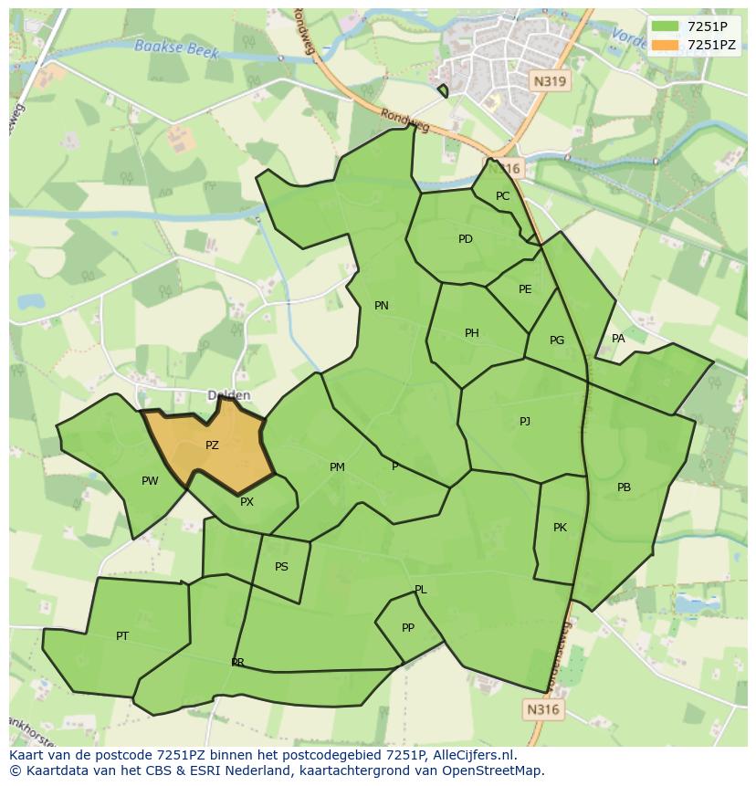 Afbeelding van het postcodegebied 7251 PZ op de kaart.