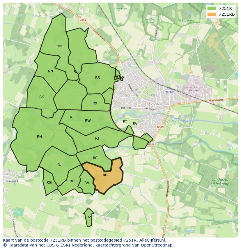 Afbeelding van het postcodegebied 7251 RB op de kaart.