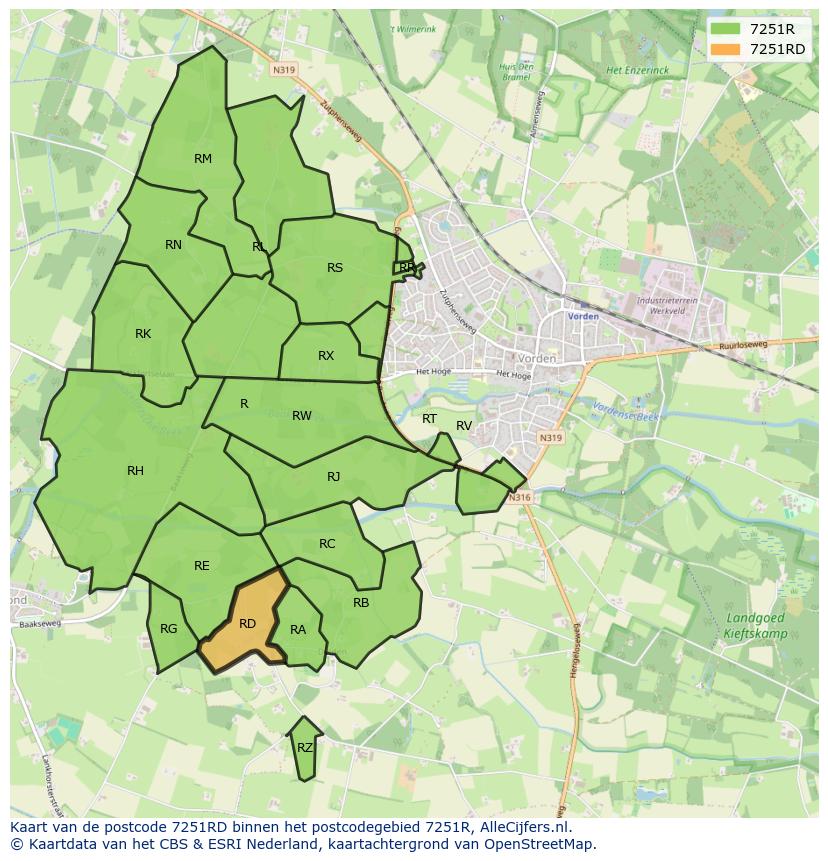 Afbeelding van het postcodegebied 7251 RD op de kaart.