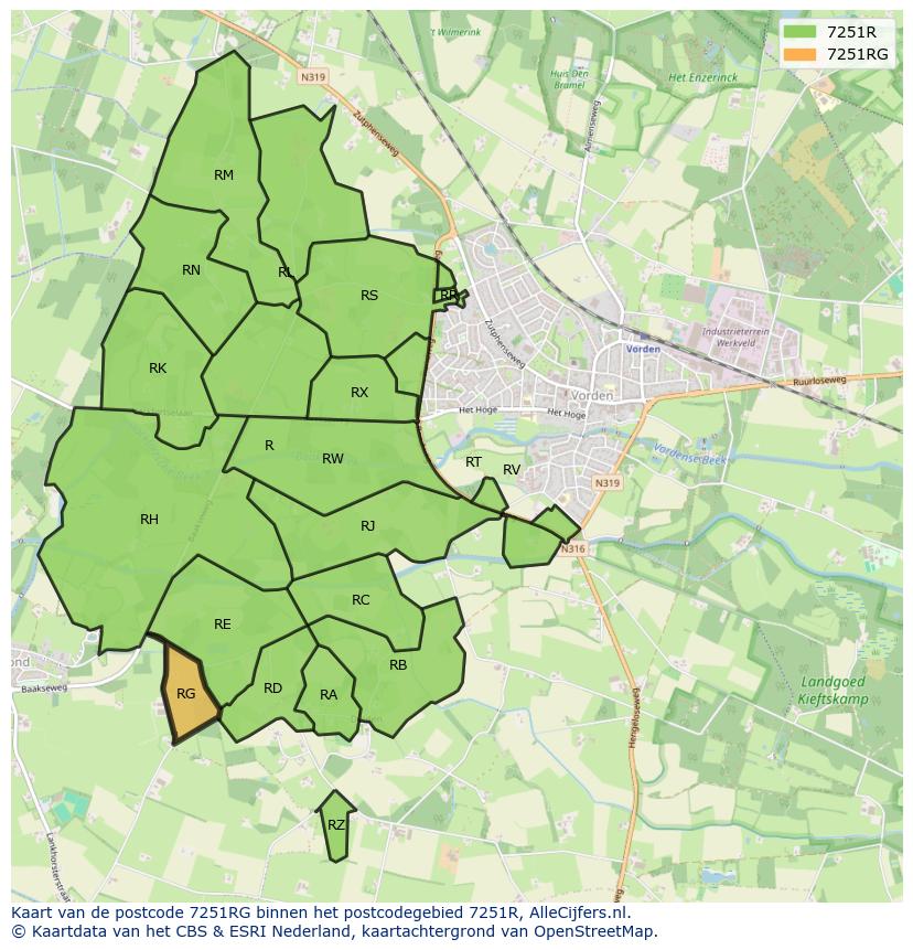 Afbeelding van het postcodegebied 7251 RG op de kaart.