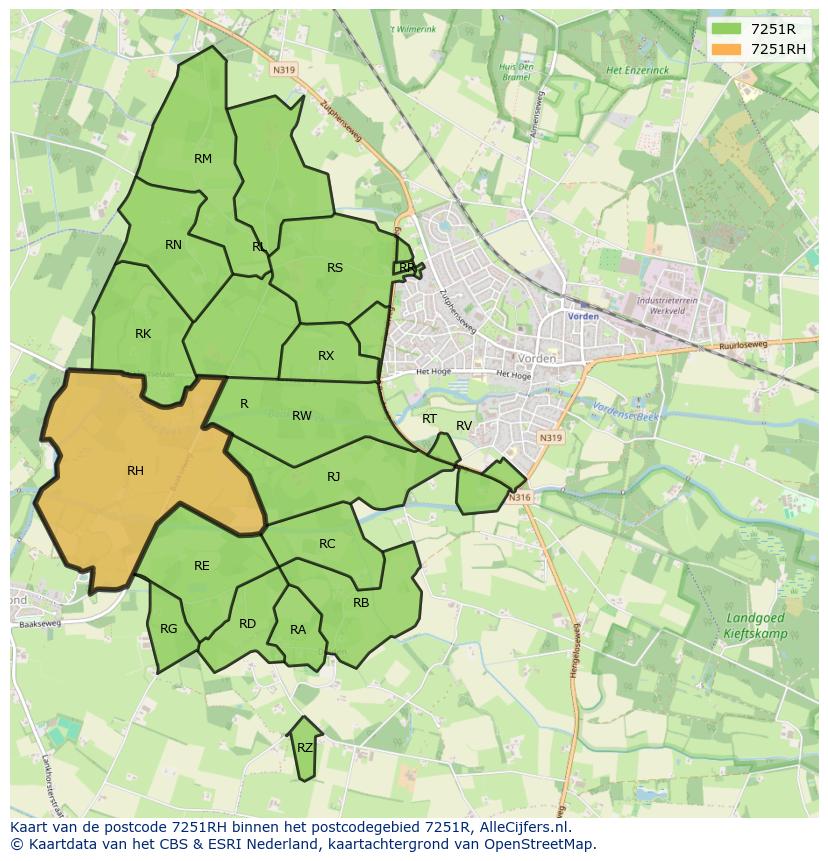 Afbeelding van het postcodegebied 7251 RH op de kaart.