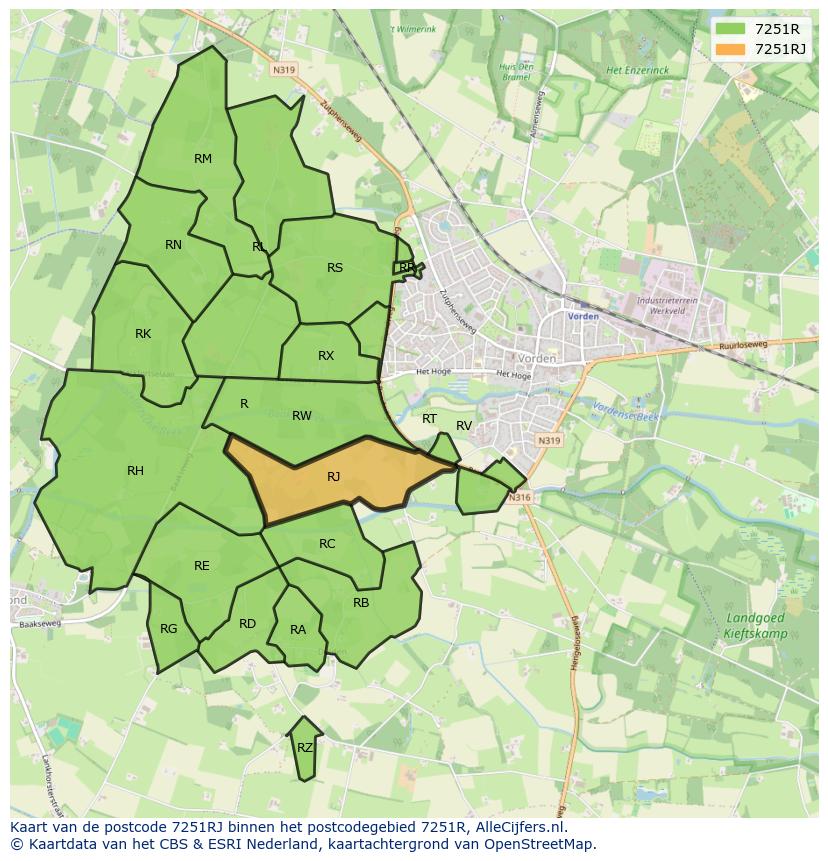 Afbeelding van het postcodegebied 7251 RJ op de kaart.