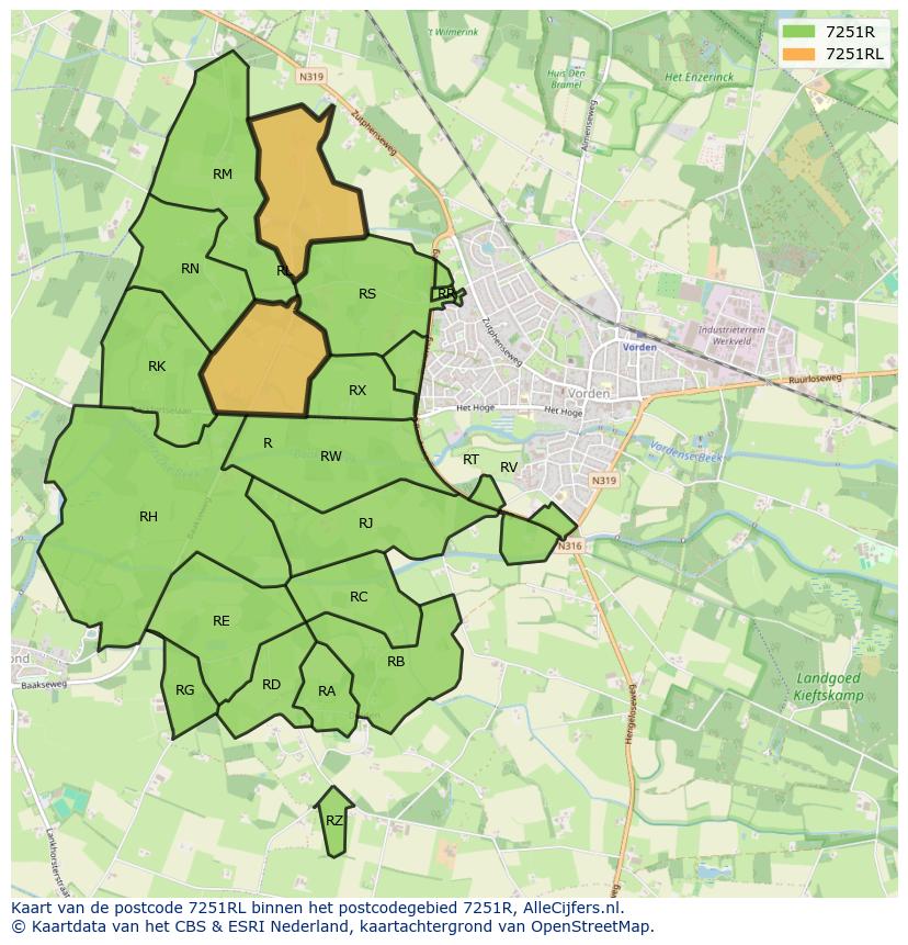 Afbeelding van het postcodegebied 7251 RL op de kaart.