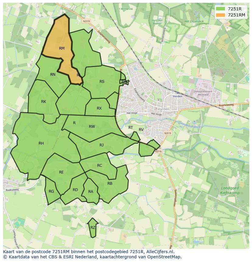 Afbeelding van het postcodegebied 7251 RM op de kaart.
