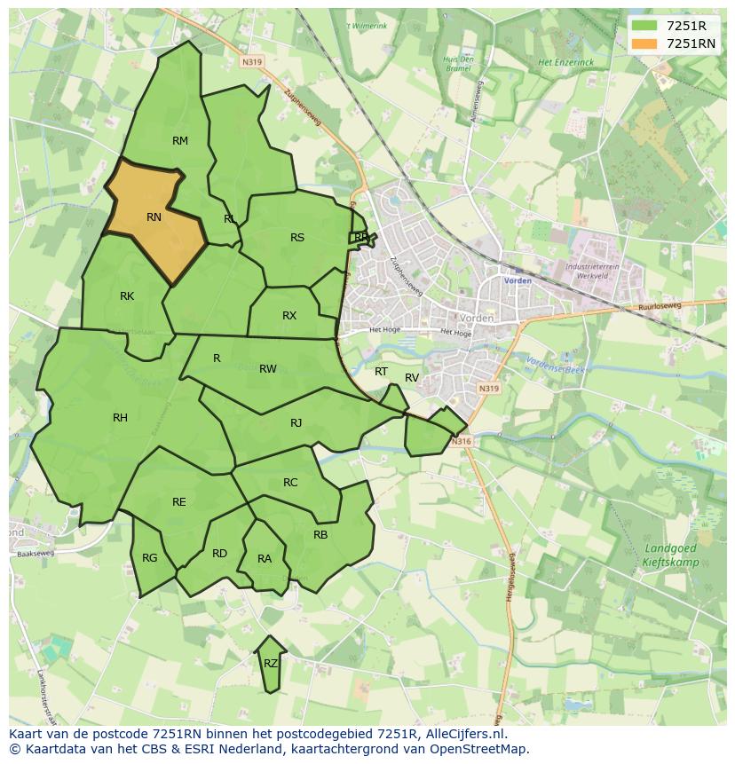 Afbeelding van het postcodegebied 7251 RN op de kaart.