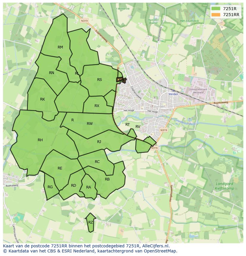 Afbeelding van het postcodegebied 7251 RR op de kaart.