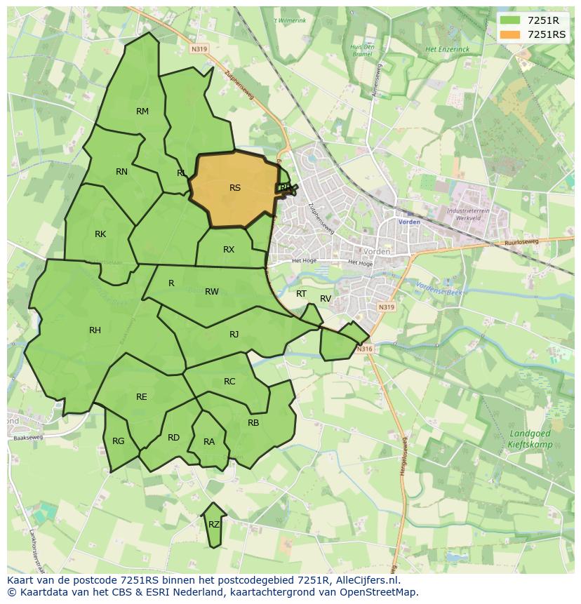 Afbeelding van het postcodegebied 7251 RS op de kaart.