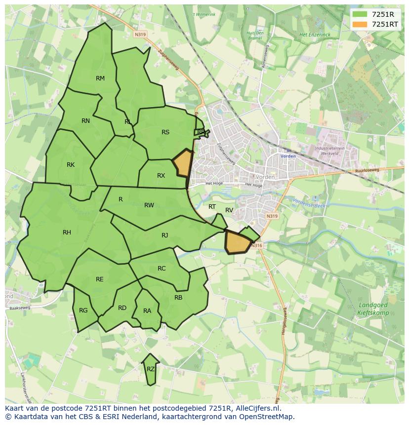 Afbeelding van het postcodegebied 7251 RT op de kaart.