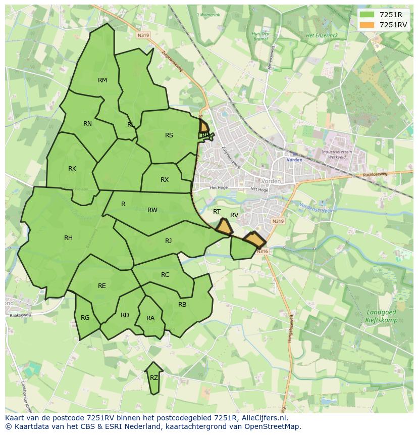 Afbeelding van het postcodegebied 7251 RV op de kaart.
