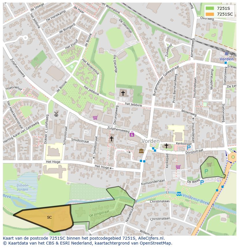 Afbeelding van het postcodegebied 7251 SC op de kaart.
