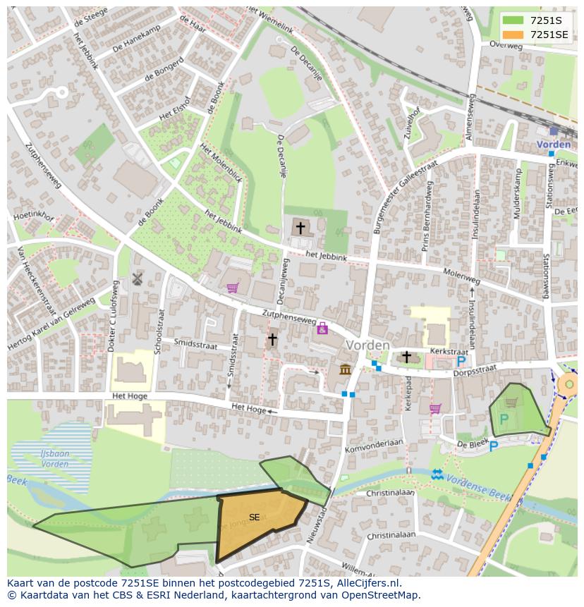 Afbeelding van het postcodegebied 7251 SE op de kaart.