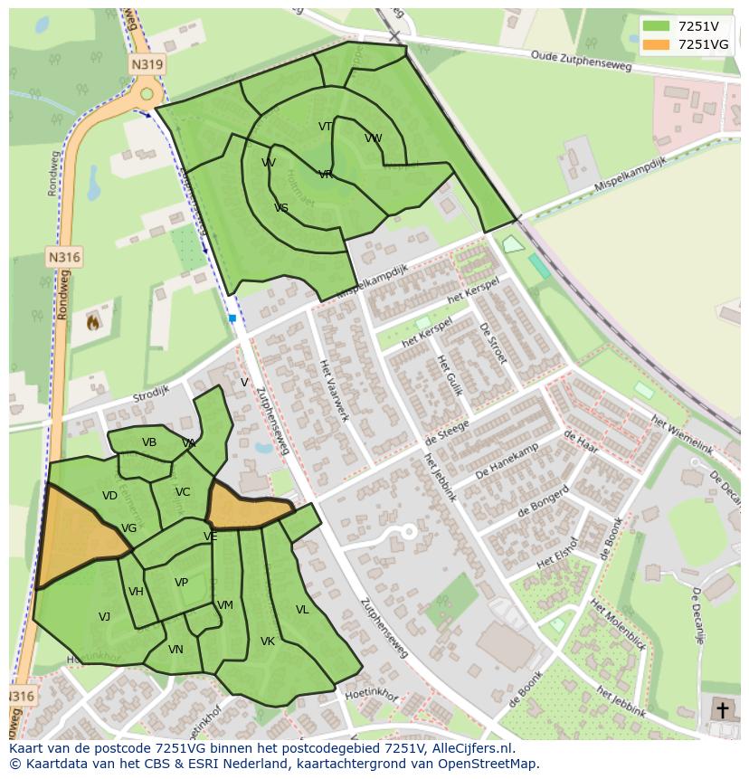 Afbeelding van het postcodegebied 7251 VG op de kaart.