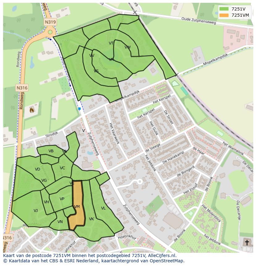 Afbeelding van het postcodegebied 7251 VM op de kaart.