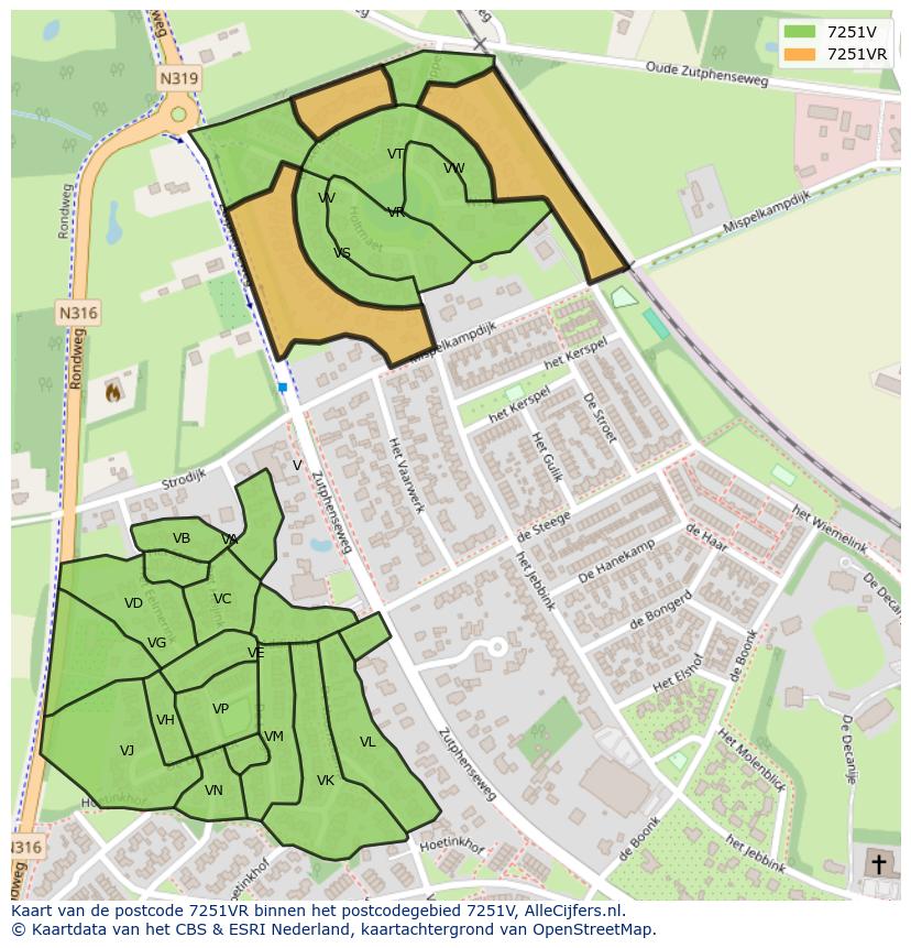 Afbeelding van het postcodegebied 7251 VR op de kaart.