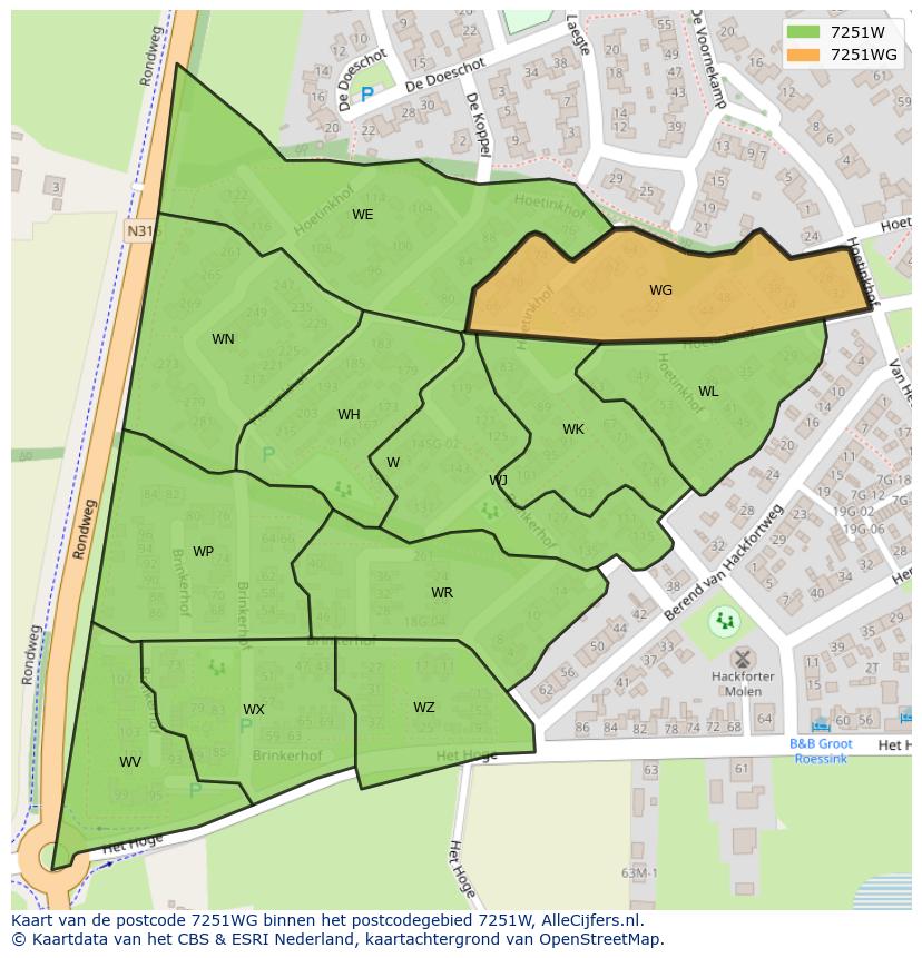 Afbeelding van het postcodegebied 7251 WG op de kaart.