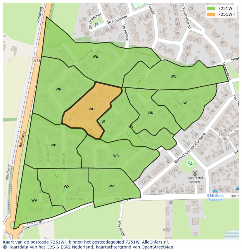 Afbeelding van het postcodegebied 7251 WH op de kaart.