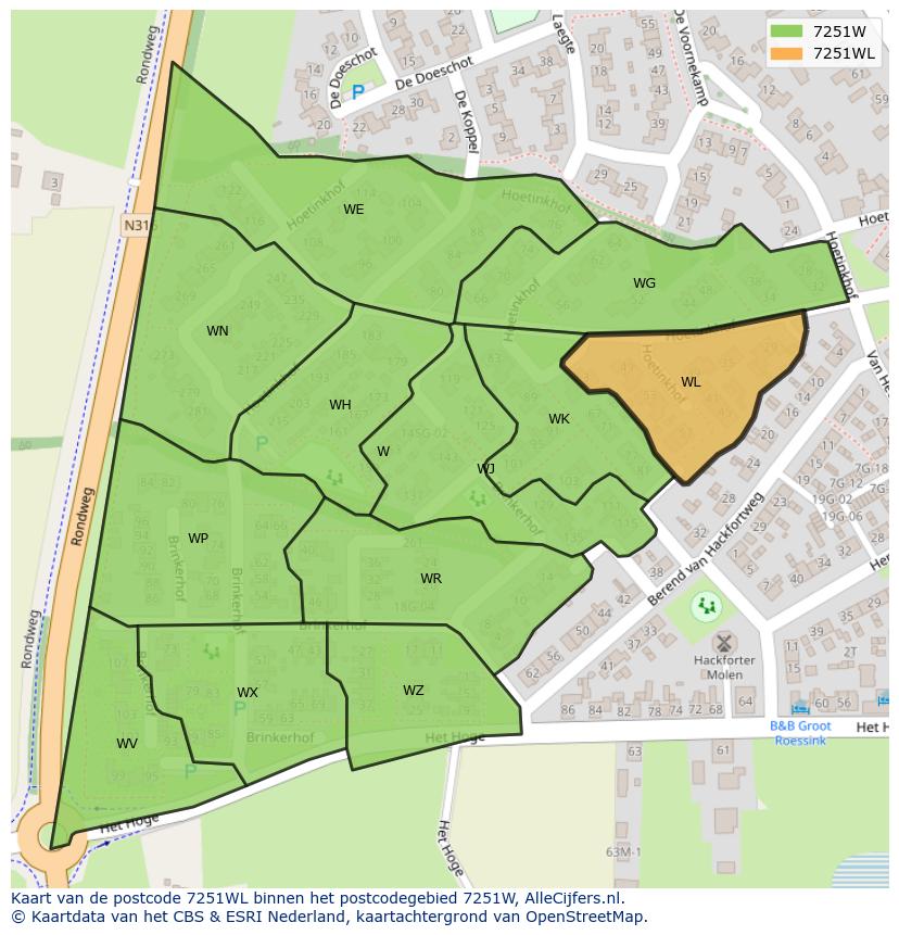 Afbeelding van het postcodegebied 7251 WL op de kaart.