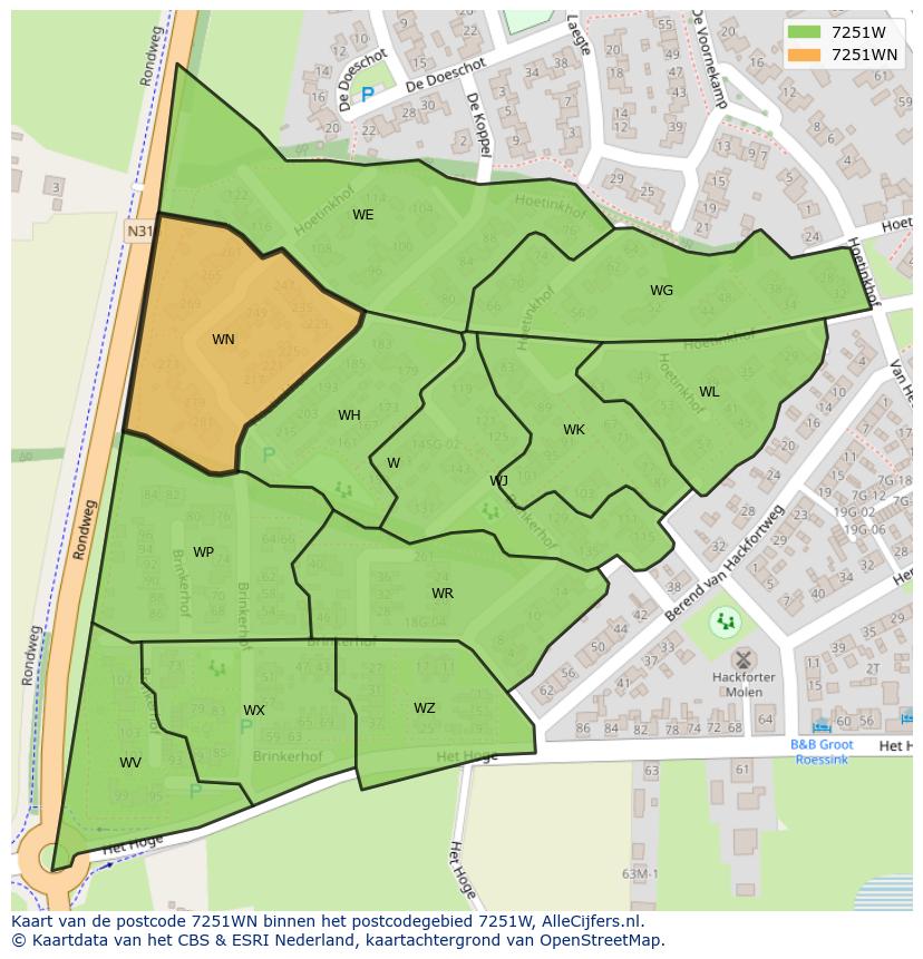 Afbeelding van het postcodegebied 7251 WN op de kaart.