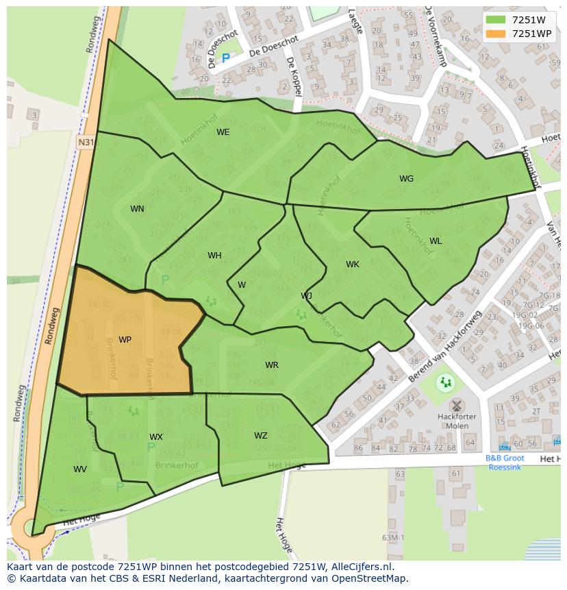 Afbeelding van het postcodegebied 7251 WP op de kaart.