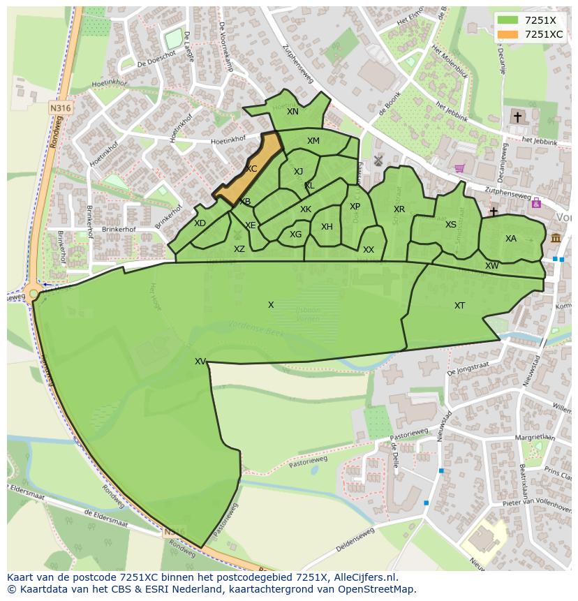 Afbeelding van het postcodegebied 7251 XC op de kaart.