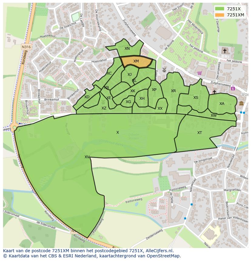 Afbeelding van het postcodegebied 7251 XM op de kaart.