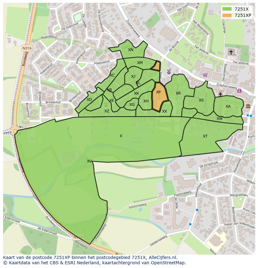 Afbeelding van het postcodegebied 7251 XP op de kaart.