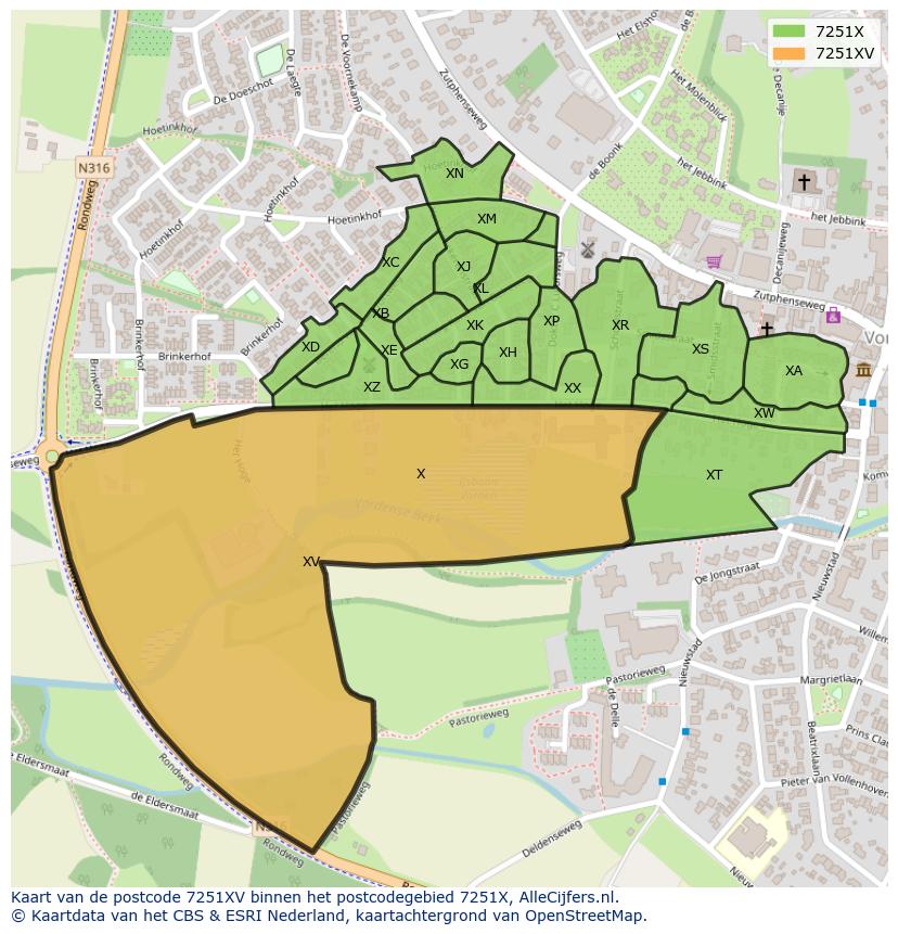 Afbeelding van het postcodegebied 7251 XV op de kaart.