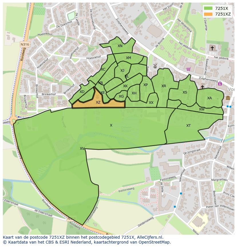 Afbeelding van het postcodegebied 7251 XZ op de kaart.