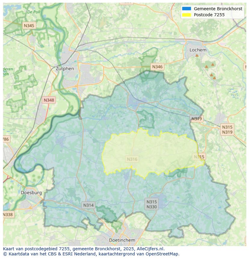 Afbeelding van het postcodegebied 7255 op de kaart.