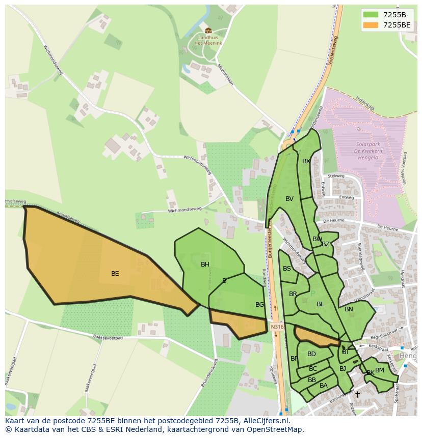 Afbeelding van het postcodegebied 7255 BE op de kaart.