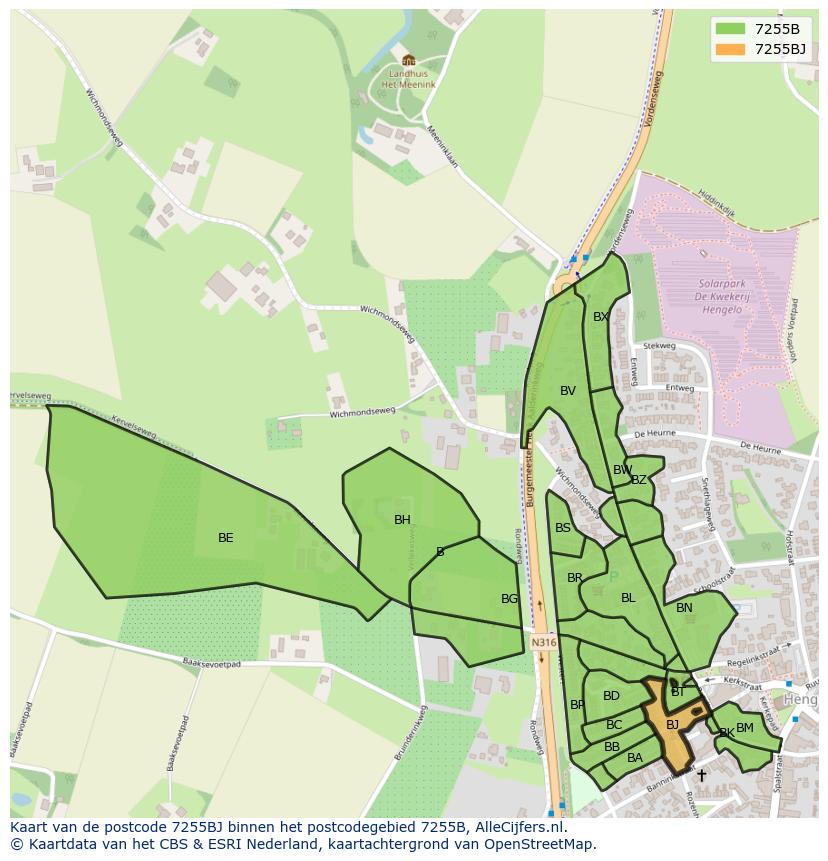 Afbeelding van het postcodegebied 7255 BJ op de kaart.