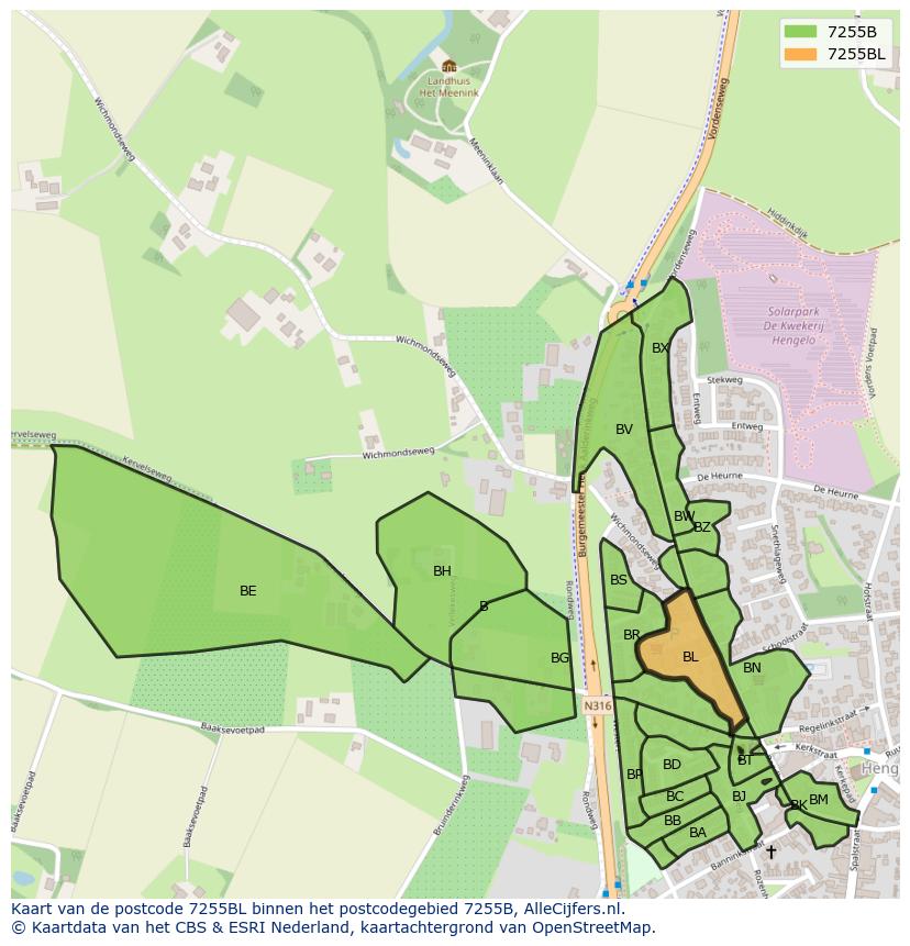 Afbeelding van het postcodegebied 7255 BL op de kaart.