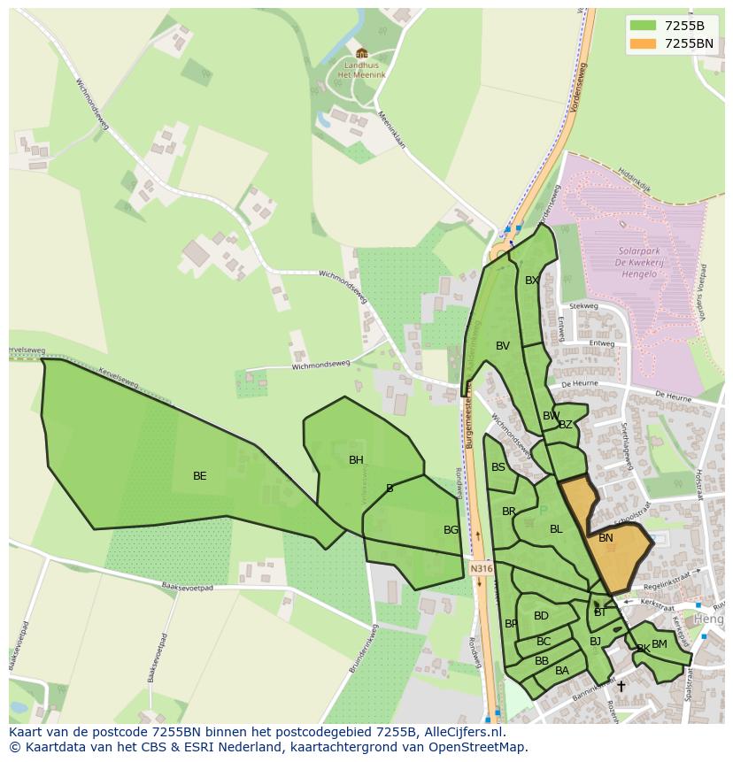 Afbeelding van het postcodegebied 7255 BN op de kaart.
