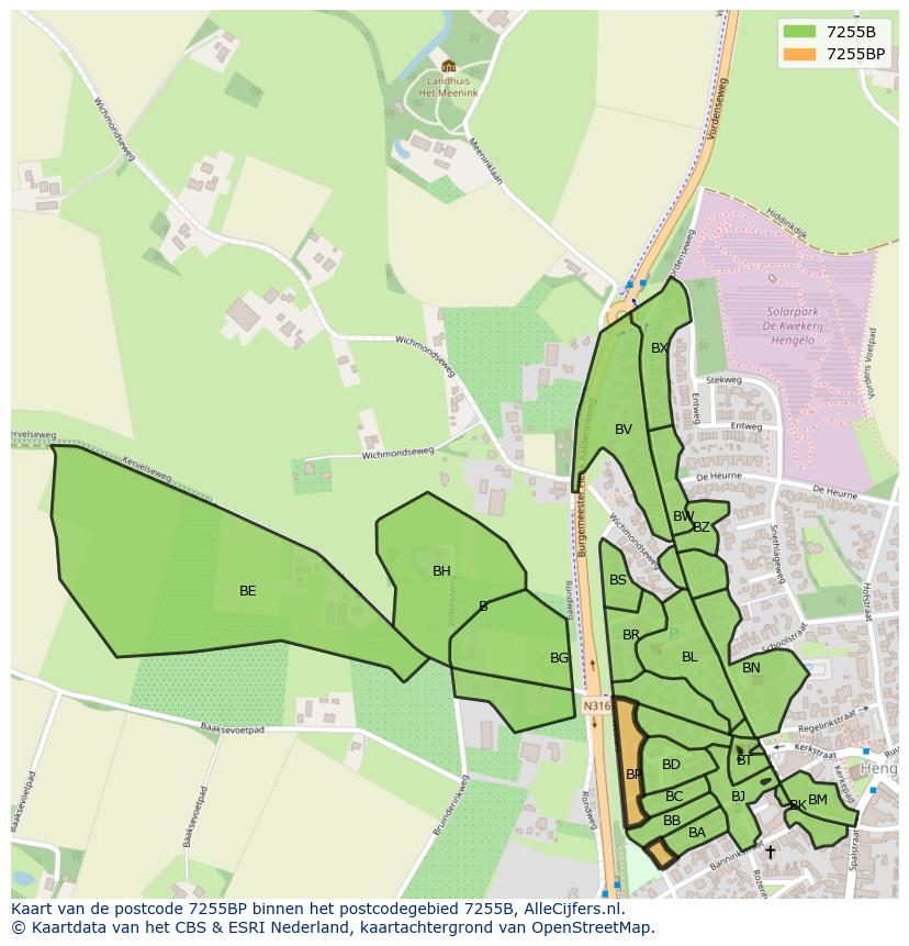Afbeelding van het postcodegebied 7255 BP op de kaart.