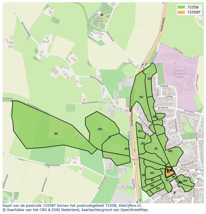 Afbeelding van het postcodegebied 7255 BT op de kaart.