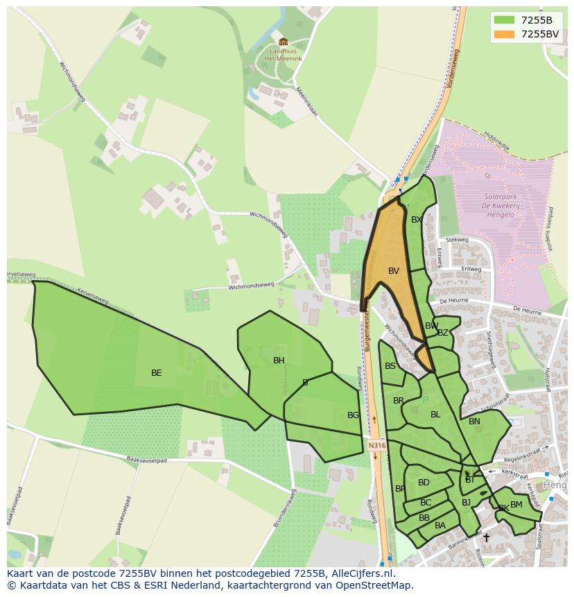 Afbeelding van het postcodegebied 7255 BV op de kaart.