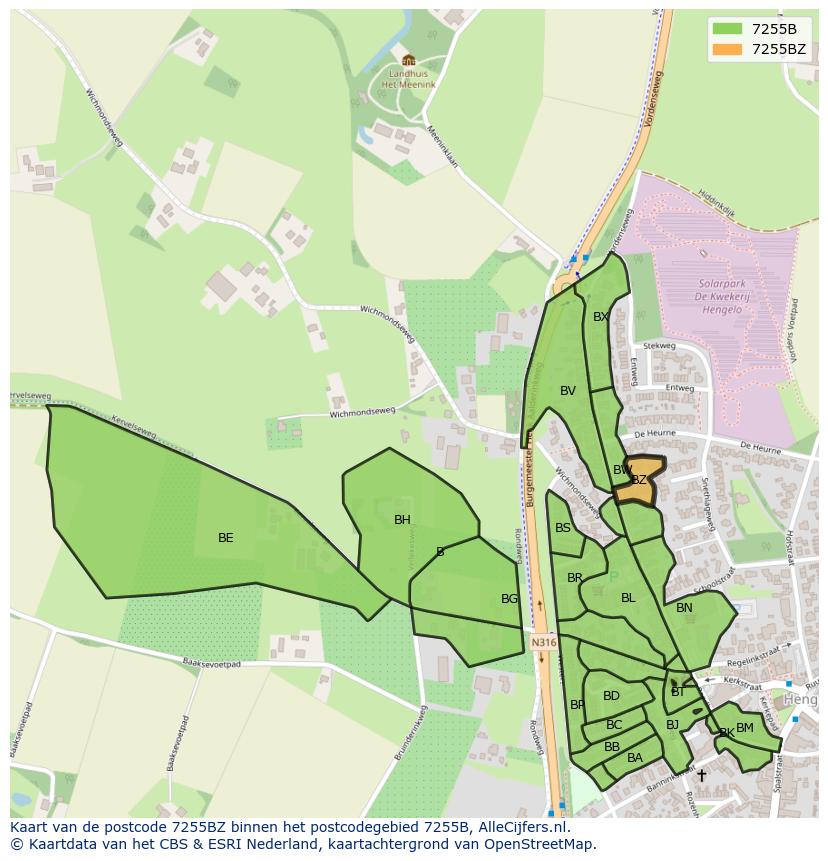 Afbeelding van het postcodegebied 7255 BZ op de kaart.