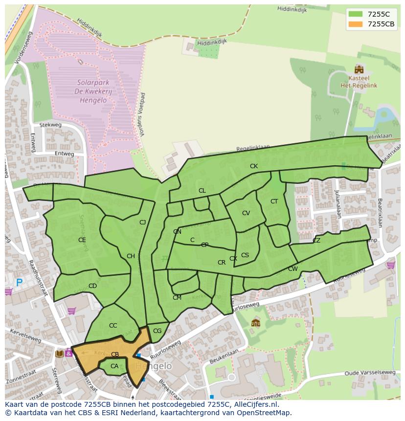 Afbeelding van het postcodegebied 7255 CB op de kaart.