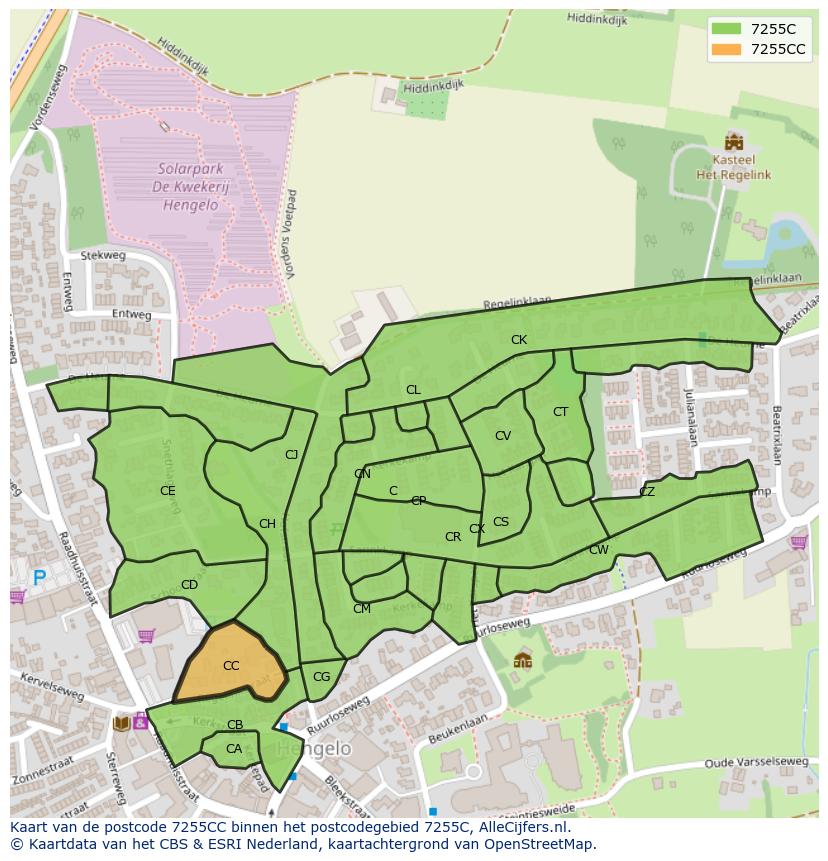 Afbeelding van het postcodegebied 7255 CC op de kaart.