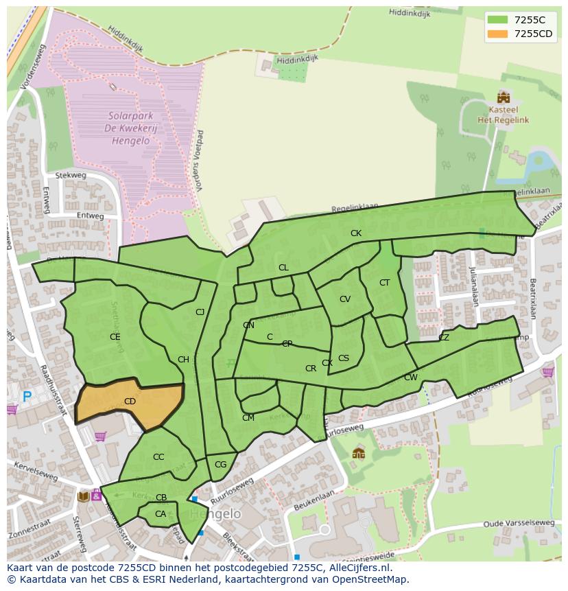 Afbeelding van het postcodegebied 7255 CD op de kaart.