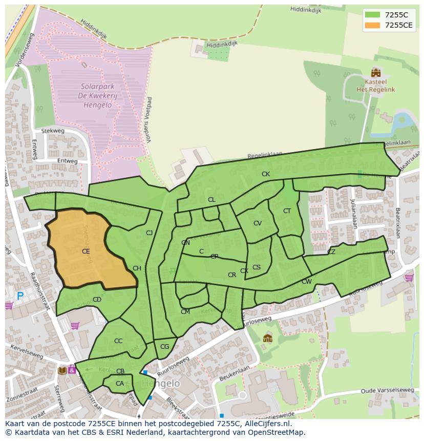 Afbeelding van het postcodegebied 7255 CE op de kaart.
