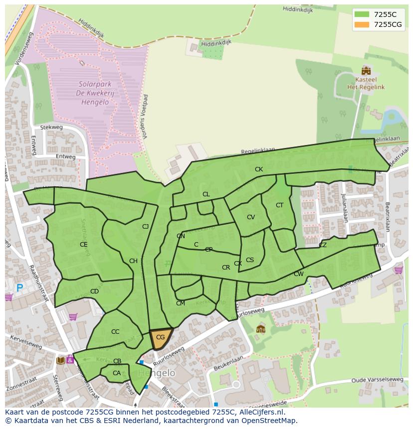 Afbeelding van het postcodegebied 7255 CG op de kaart.
