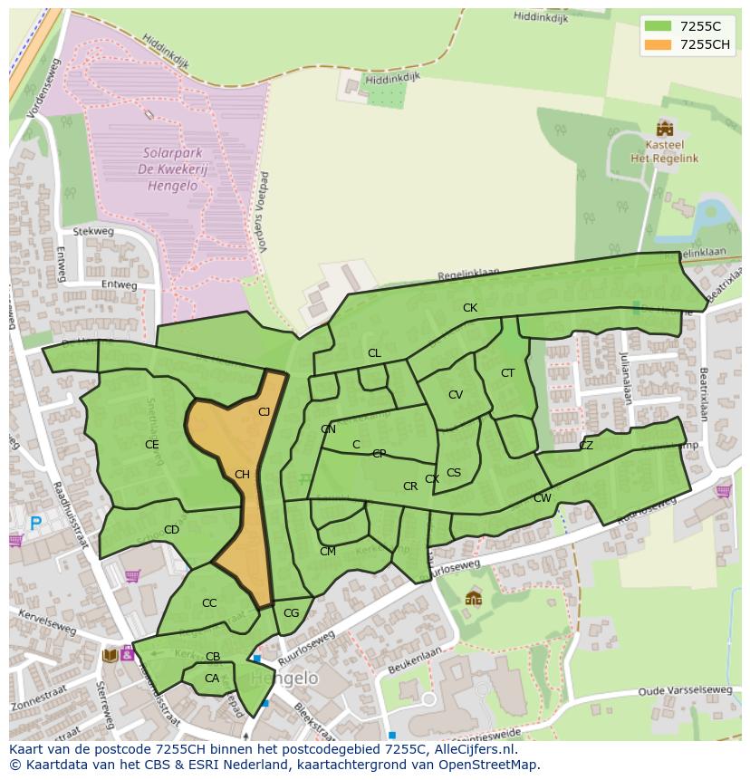 Afbeelding van het postcodegebied 7255 CH op de kaart.