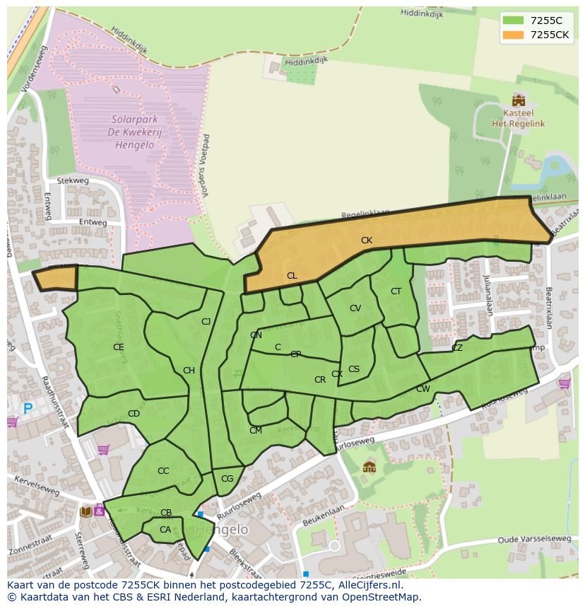 Afbeelding van het postcodegebied 7255 CK op de kaart.