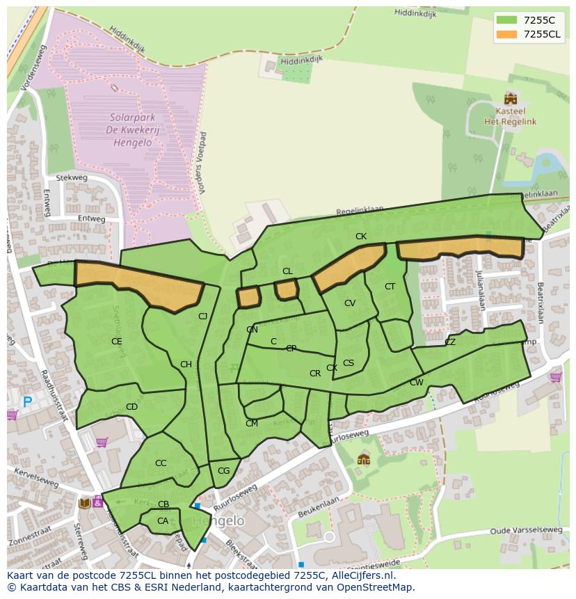 Afbeelding van het postcodegebied 7255 CL op de kaart.