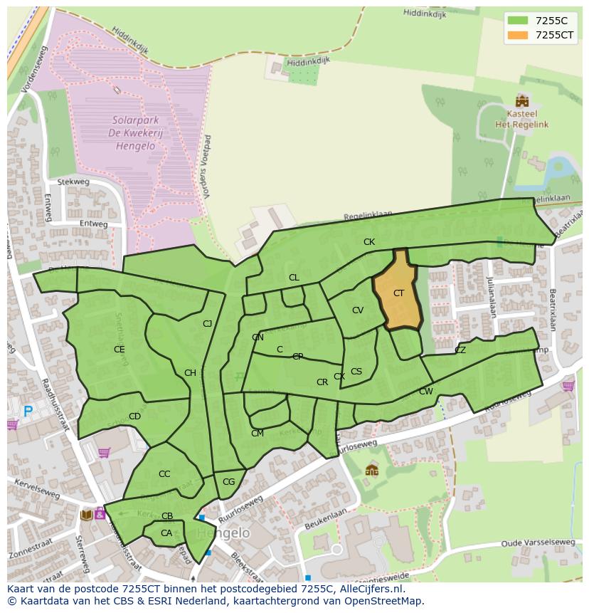 Afbeelding van het postcodegebied 7255 CT op de kaart.