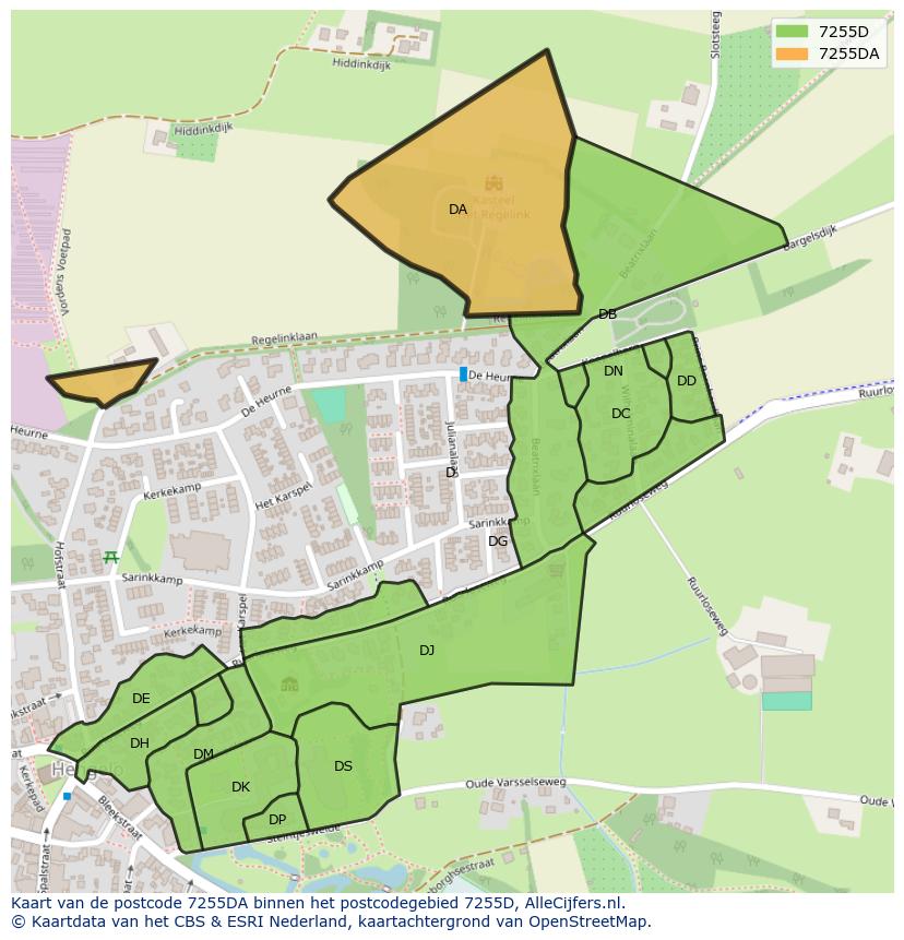 Afbeelding van het postcodegebied 7255 DA op de kaart.