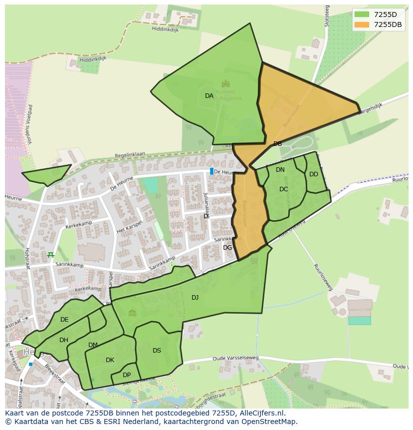 Afbeelding van het postcodegebied 7255 DB op de kaart.